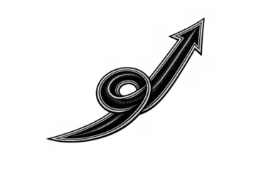 Swirling black arrow creating upward movement, symbolizing growth, direction, progress, and rising