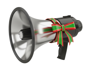Gift Wrapped Megaphone Announcing Festive Holiday Greetings And Special Offers