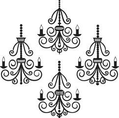 Elegant black silhouette chandeliers with candles in a classic decorative pattern