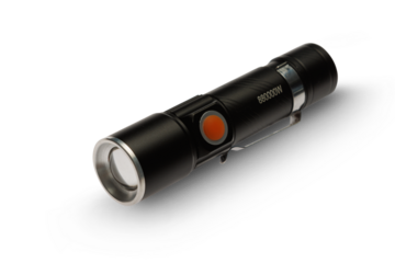 Modern LED flashlight isolated on transparent background
