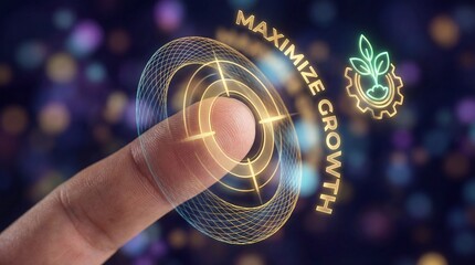 Finger touching futuristic interface with maximize growth concept