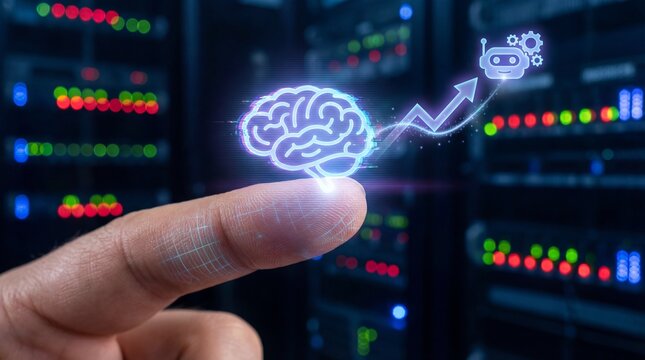 Innovative technology concept with brain and robot icons - Powered by Adobe