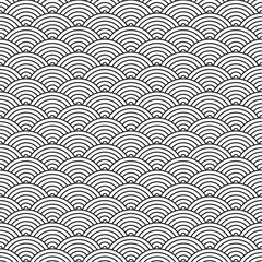 Fototapeta premium Black and white seamless traditional Japanese seigaiha wave pattern with elegant repeating lines