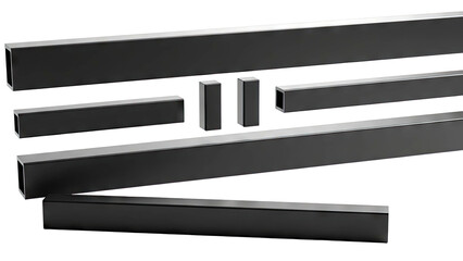 Black Square Metal Tubes on White Background