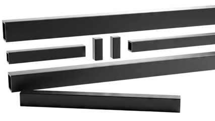 Black Square Metal Tubes on White Background