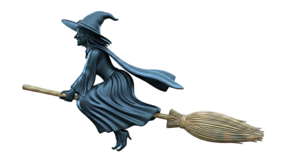 Black Witch Flying on Broomstick