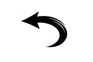 Black curved arrow pointing left, indicating actions like undo, previous, or reply. Transparent background