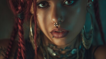 There is never too much bling. An pretty young woman with piercings is depicted