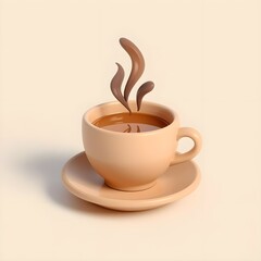 Obraz premium hot coffee cup 3d rendering isolated on light cream or off-white background cartoon plastic style icon