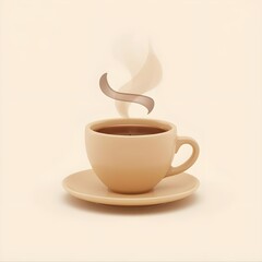 Obraz premium hot coffee cup 3d rendering isolated on light cream or off-white background cartoon plastic style icon