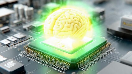 Digital Brain: A captivating depiction of artificial intelligence, with a glowing brain integrated within a circuit board, symbolizing the core of technological advancement. - Powered by Adobe