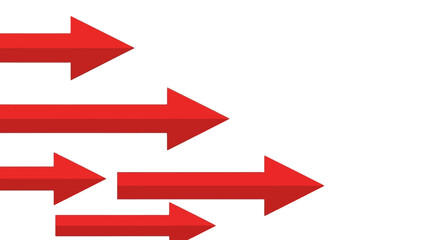 A collection of red arrows pointing to the right, indicating direction and progress against a white background.
