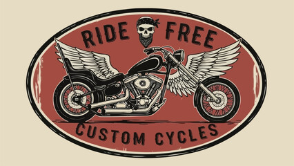 Custom Motorcycle With Wings And Skull Emblem.