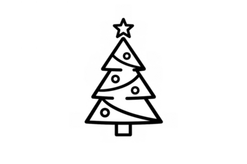 Christmas tree outline drawing with a star and baubles, symbolizing holiday celebrations and winter festive decorations