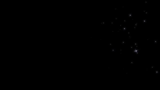 Glitter sparkle stars line shine twinkle effect, white stars glow animation, fairy dust glitter trail transition, shimmer magic sparkle line seamless loop animation overlay on black screen background.