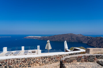 View towards Oia and the Caldera from Imerovigli, Santorini, Greece