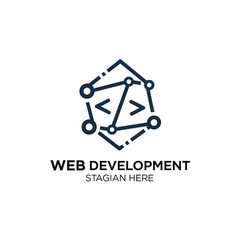 Fototapeta premium Modern web development illustration with geometric shapes and coding elements