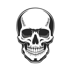 Obraz premium Monochrome human skull drawing, front view illustration on light background