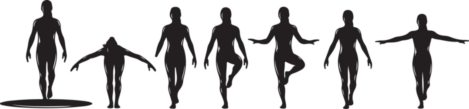 Silhouette of a man in various yoga poses sequence
