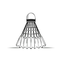 Hand Drawn Shuttlecock Illustration Badminton Equipment Sport Accessory Black and White