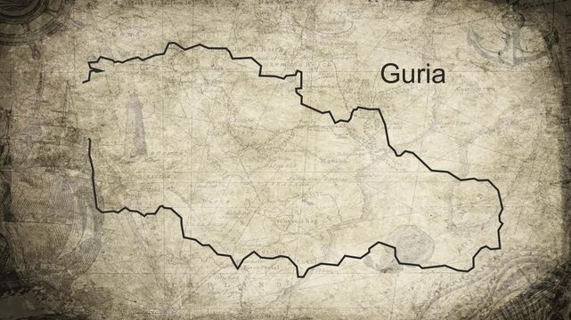 Guria map drawn on a cartography background sheet of paper
