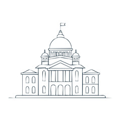 Obraz premium Line Art Illustration of a Grand Building with a Dome and Flag on Top Minimalist Style