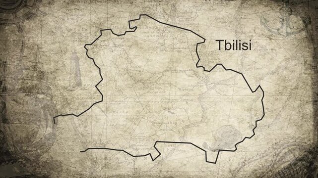 Tbilisi map drawn on a cartography background sheet of paper