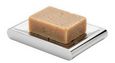 Natural soap bar on soap dish isolated on transparent background