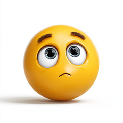 Fototapeta premium A glossy yellow emoji ball with large, watery eyes and a frowning mouth conveys sadness, worry, and introspection. Perfect for emotion, reaction, and mood-related stock content.