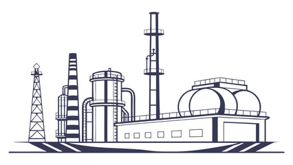 Obraz premium Industrial facility with storage tanks and oil rigs in a landscape setting viewed from the side