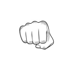 Hand Fist Bump Gesture Line Art Illustration, Isolated on White, Symbol of Aggression, Punch, Strength