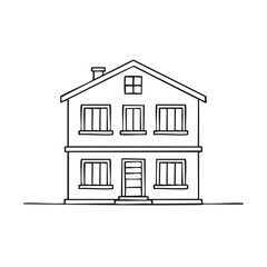 Line Drawing Illustration of Two Story House with a Chimney and Windows