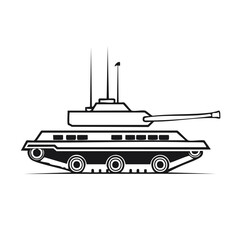 Obraz premium Black Line Art of Military Tank Ready for Battle Isolated on White Background