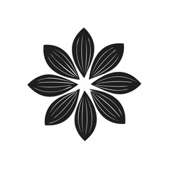Obraz premium Stylized Floral Shape with Symmetrical Leaf Pattern Simple Black Design Aesthetic