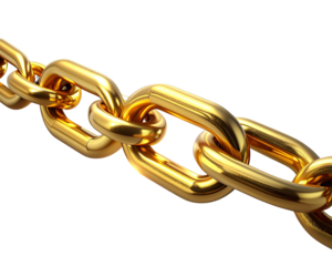 Floating broken chain transforming into smooth gold links, freedom and success concept 