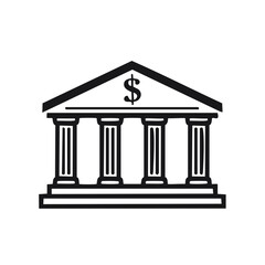Obraz premium Iconic Bank Building Silhouette with Columns and Dollar Sign Vector, Finance and Wealth Institution, Minimalist Design