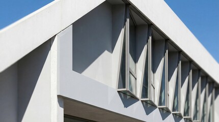 Modern white architectural facade with sharp geometric shadows