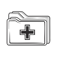 Fototapeta premium Hand-drawn folder icon featuring medical plus symbol for healthcare information storage.