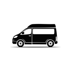 Obraz premium Black Vector Graphic Illustrates the Silhouette of a Van With Four Visible Tires