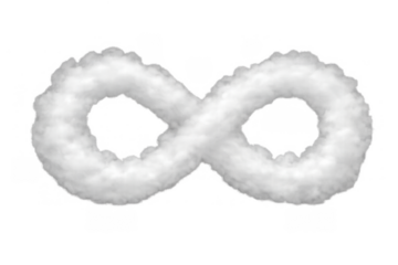 Infinity symbol forming with fluffy white clouds, representing eternal loop, endless cycle, future, continuity, and spirituality