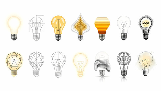 A collection of light bulbs in various designs and colors on a white background, a unique valentine gift for those who love illumination