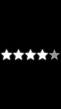 glowing four star rating icon animated video, four stars rating isolated on transparent black background