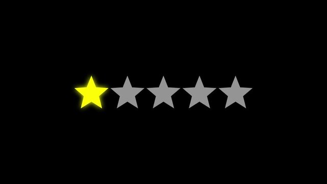 Glowing 1 star. glowing 5 of 1 stars.Customer rating 1 stars reviews on yellow glowing colour on black background