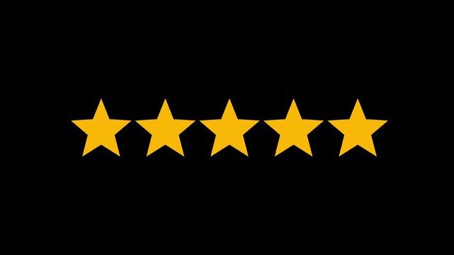  5 stars rating the quality of product and service.golden Five star rating icon animated video .4k video animation