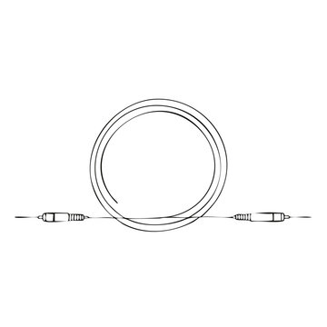 Audio cable wire coiled in circle with two aux plugs, isolated vector illustration on white background