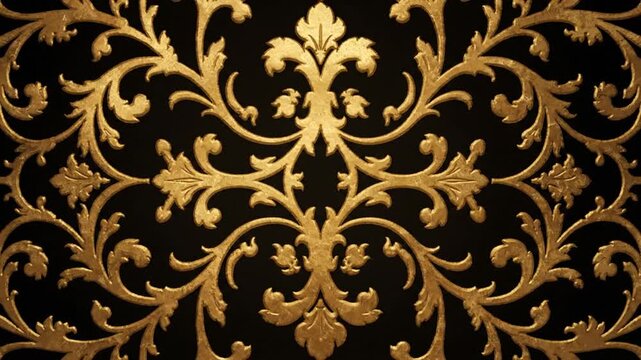Elegant golden baroque pattern animation on a dark background for luxury interiors and design