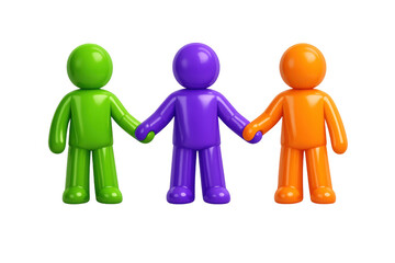 Three colorful stick figures holding hands, symbolizing unity, collaboration, partnership, and teamwork