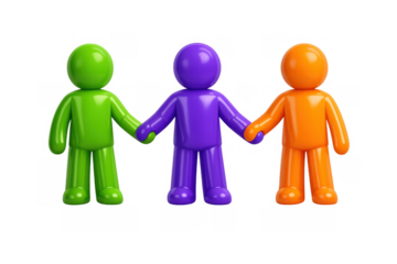 Three colorful stick figures holding hands, symbolizing unity, collaboration, partnership, and teamwork