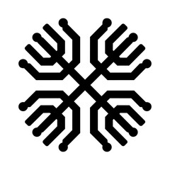 Obraz premium Radial circuit-inspired form resembling a digital snowflake, representing technology, connectivity, systems, data flow, and innovation.