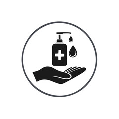 Hand Sanitizer Hygiene Icon with Dispenser and Hand Silhouette for Virus Protection